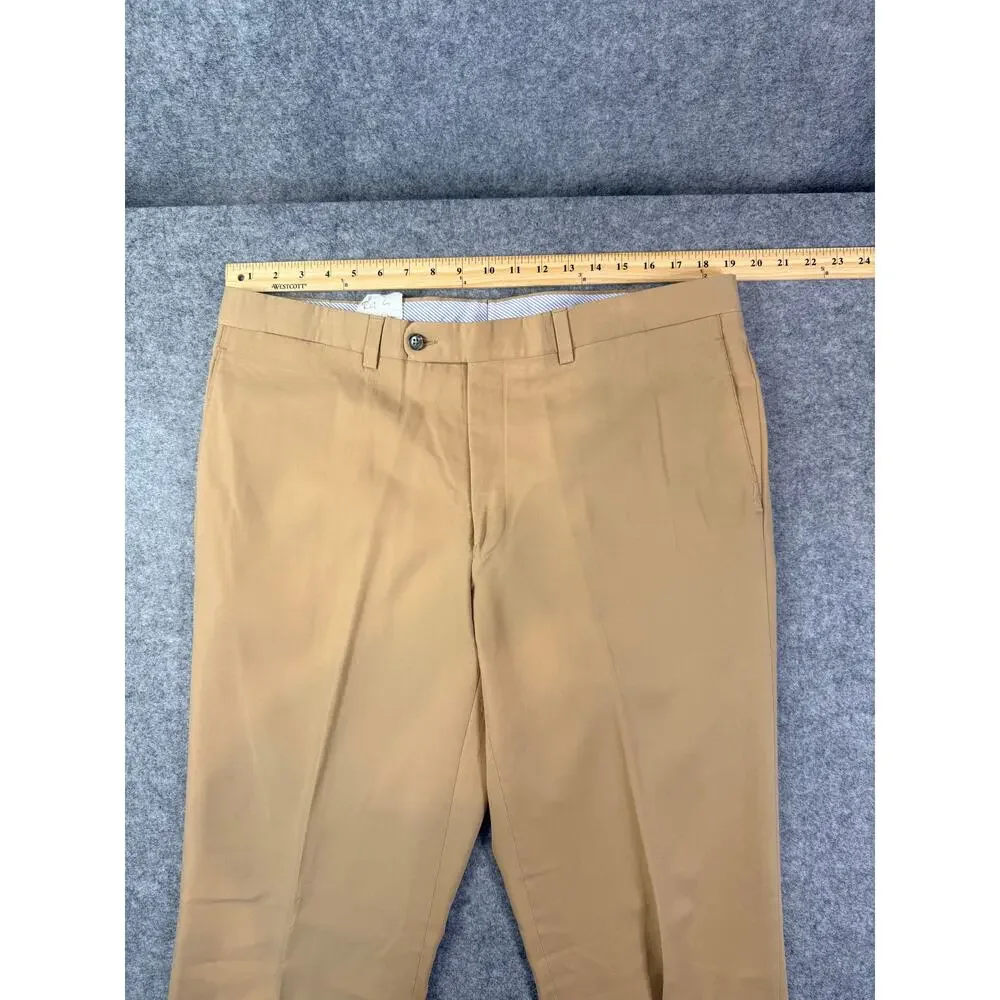 Saks Fifth Avenue Men 38R Tan Dress Pants Flat Front Cotton Blend TV Wardrobe